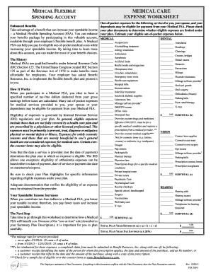 Medical FSA Expense Worksheet