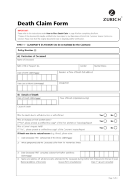 Zurich Life Singapore Death Claim Form