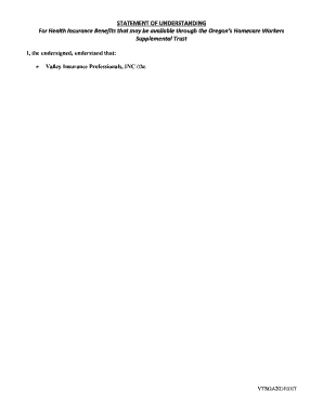 Oregon Homecare Workers Health Insurance Statement of Understanding