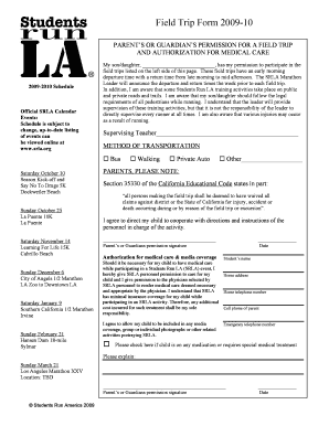 Field Trip Permission and Medical Authorization Form