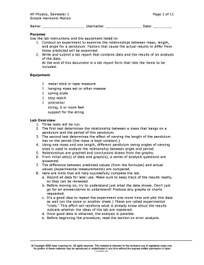 Simple Harmonic Motion Lab Report Template