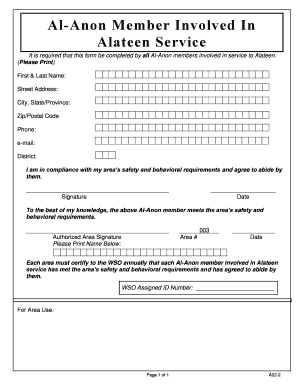 Alateen Service Compliance Form
