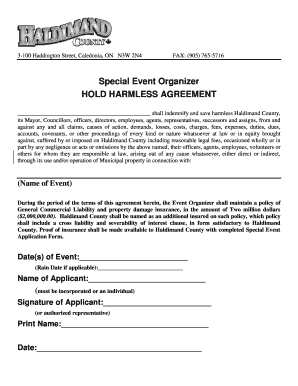 Hold harmless letter - Special Event Organizer HOLD HARMLESS AGREEMENT - haldimandcounty on