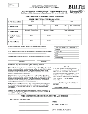 Kentucky Birth Certificate Application