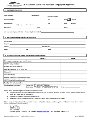 2016 Colorado Solar Renewable Energy System Application