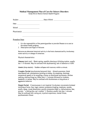 Medical Management Plan for Seizure Disorders