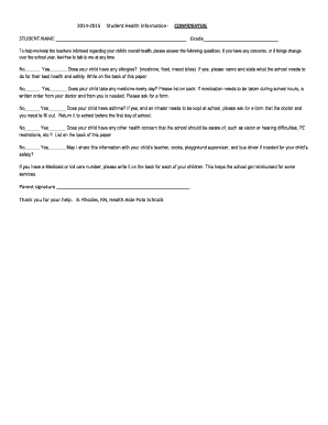 Student Health Information Form