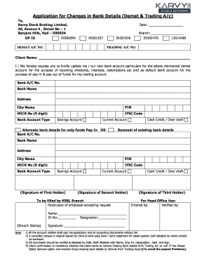 Application for Changes in Bank Details