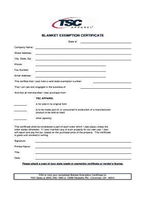Blanket Exemption Certificate