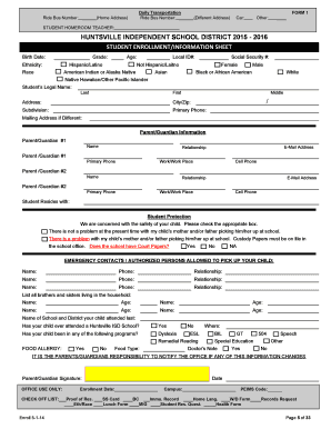 Huntsville ISD Student Enrollment Packet