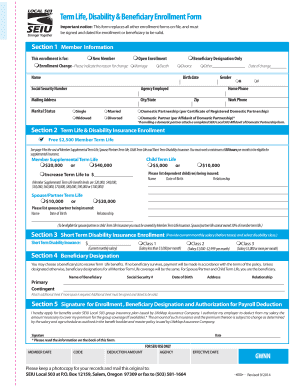 Term Life Disability Beneficiary Enrollment Form