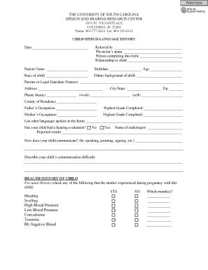 Child Speech-Language History Form