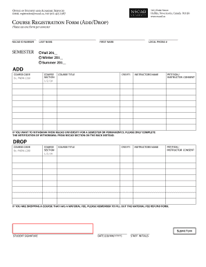 NSCAD University Course Registration Form