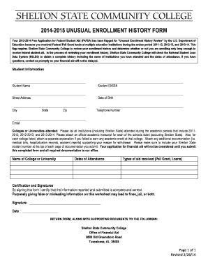 2014-2015 Unusual Enrollment History Form