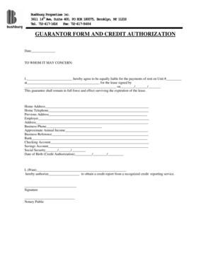 Guarantor Form and Credit Authorization