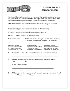 Haldimand County Customer Service Feedback Form