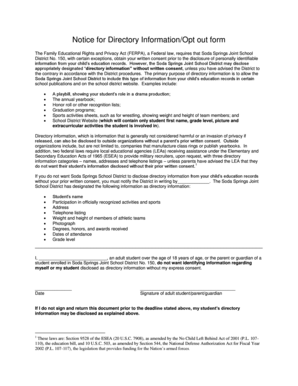 FERPA Directory Information Opt-Out Form