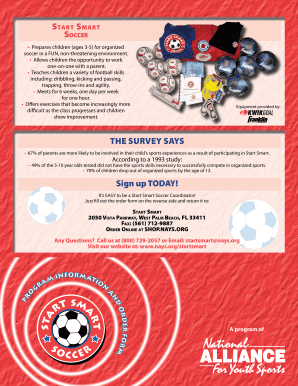 Start Smart Soccer Program Order Form