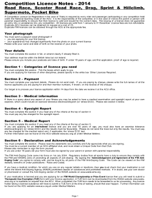 ACU Competition Licence Application