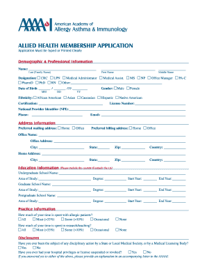 ALLIED HEALTH MEMBERSHIP APPLICATION
