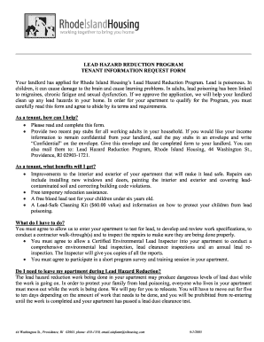 Rhode Island Lead Hazard Reduction Program Tenant Forms