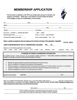 NTHS Membership Application Form