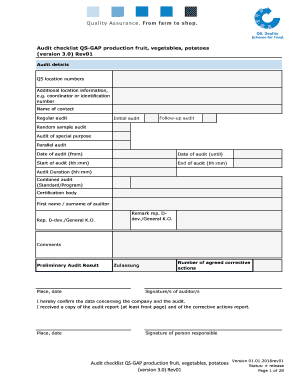 QS-GAP Audit Checklist for Fruit and Vegetable Production