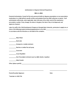 Authorization to Dispense External Preparations
