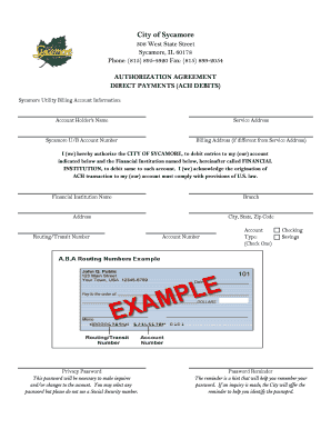 Sycamore Utility Billing Direct Payment Authorization