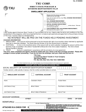 TXU Corp. Direct Stock Purchase & Dividend Reinvestment Plan Enrollment Application