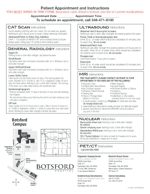 Patient Appointment and Instructions