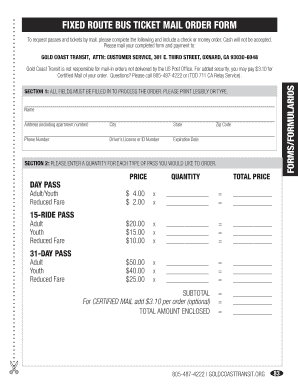 Fixed Route Bus Ticket Mail Order Form