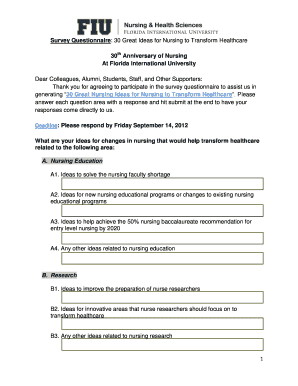 Survey Questionnaire 30 Great Ideas for Nursing to
