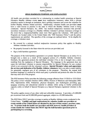 Special Olympics Hold Harmless Agreement