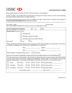 HSBC Business Select Account Application Form