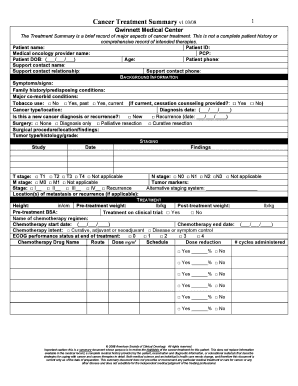 Cancer Treatment Summary Form