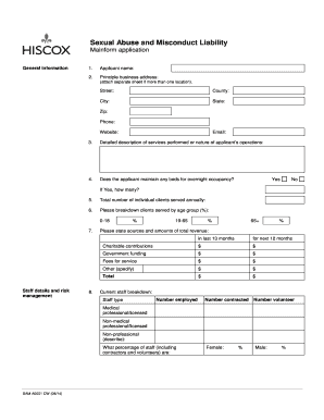 Sexual Abuse and Misconduct Liability Application