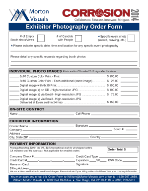 Exhibitor Photography Order Form