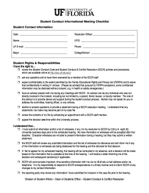 Student Conduct Informational Meeting Checklist