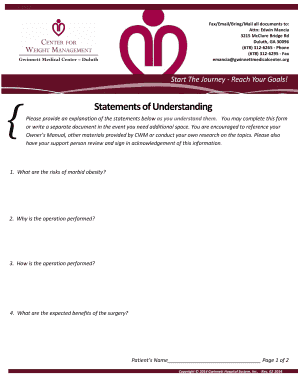 Statements of Understanding for Bariatric Surgery