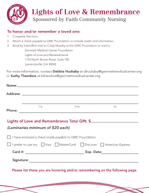 Lights of Love and Remembrance Donation Form