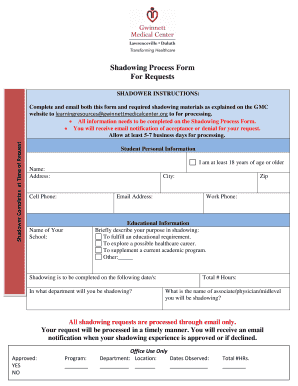 Shadowing Process Form