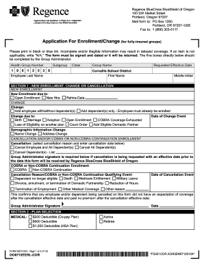 Regence BlueCross BlueShield of Oregon Enrollment Form