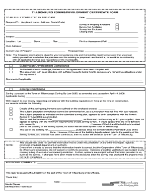 TILLSONBURG ZONINGDEVELOPMENT CERTIFICATE FORM