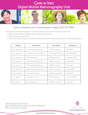 Care-a-Van Mobile Mammography Screening Form