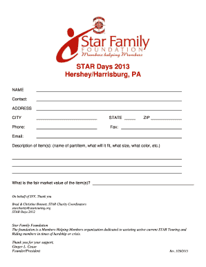 STAR DAYS SFF DonatedItemSheetpdf - STAR Touring - startouring