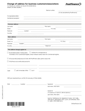 PostFinance Business Address Change Form