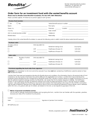Rendita Vested Benefits Investment Fund Order Form