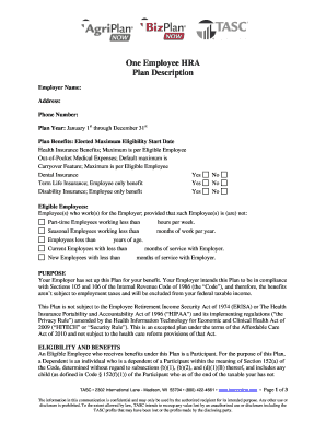 Employee Health Reimbursement Arrangement Form