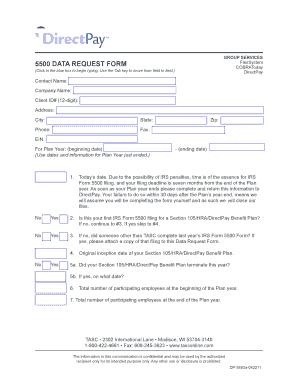 IRS Form 5500 Data Request Form